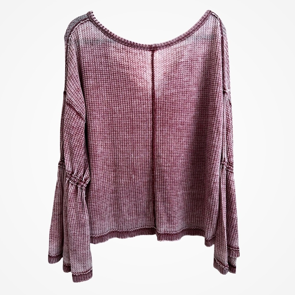 We The Free Dahlia Burgundy Waffle‎ Knit Thermal Bell Sleeve Top M Boho Beachy - Picture 4 of 10